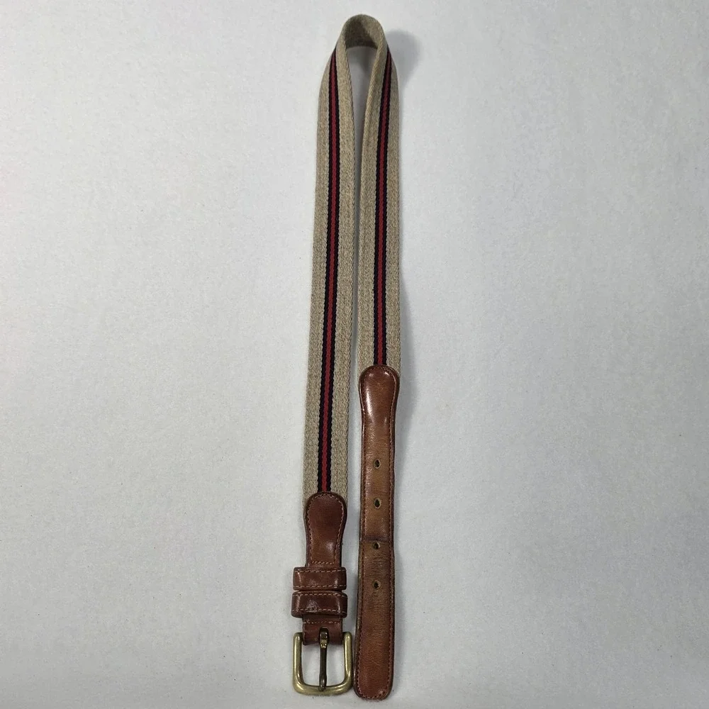 Vintage‎ Coach 8904 Wool Surcingle Leather Belt Brass Blue Red Stripe Sz 30